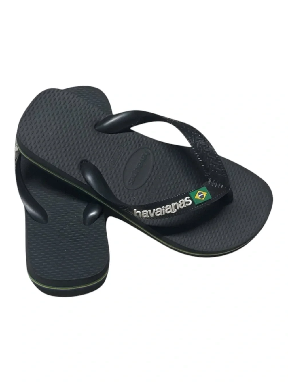new J Crew x Havaianas ✪ Girls Boys Brazil Logo Flip Flops ✪ Black ✪ 29 30